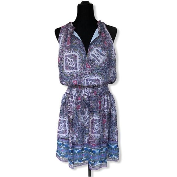 Shoshanna Jodhana Border Print Aditi Silk Metallic Thread Dress NWT size 10 - Picture 2 of 11